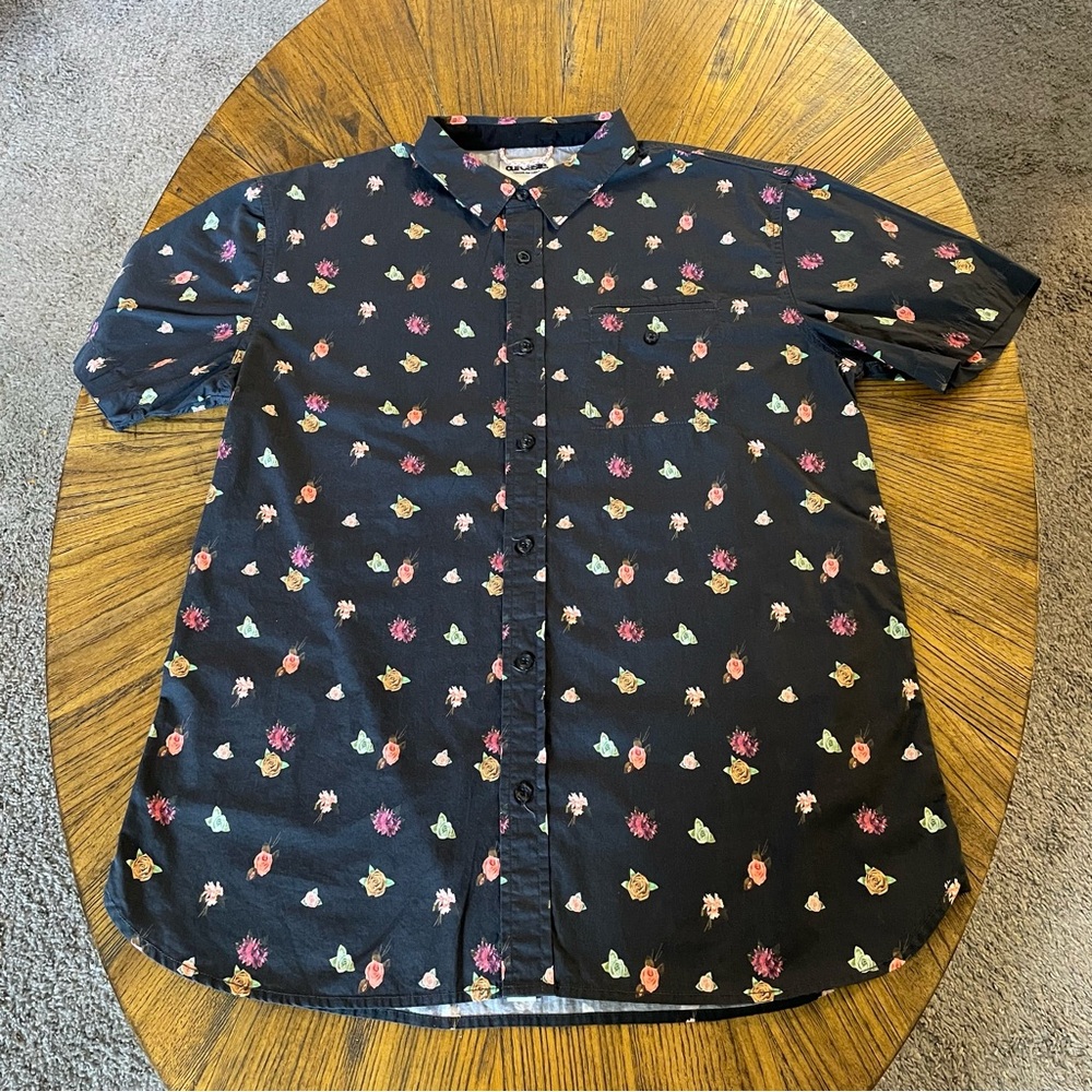 Men's ourCaste Black Floral Casual Button Down Shirt